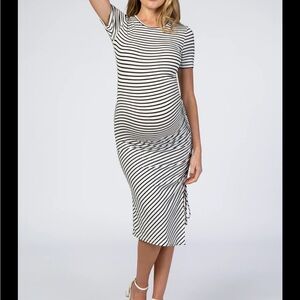 Chic Striped Maternity Midi Dress - Black and White